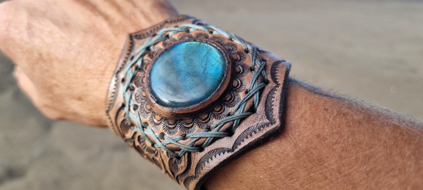 Labrodorite Leather Cuff