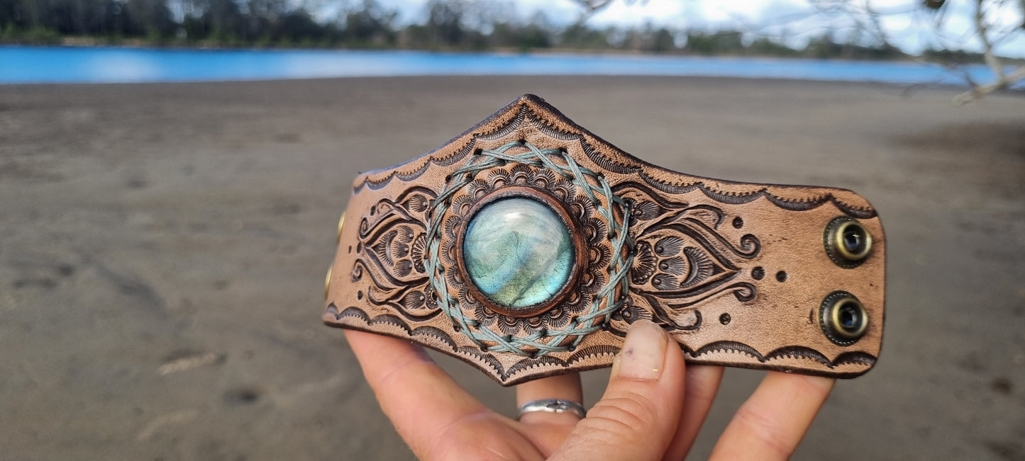 Labrodorite Leather Cuff